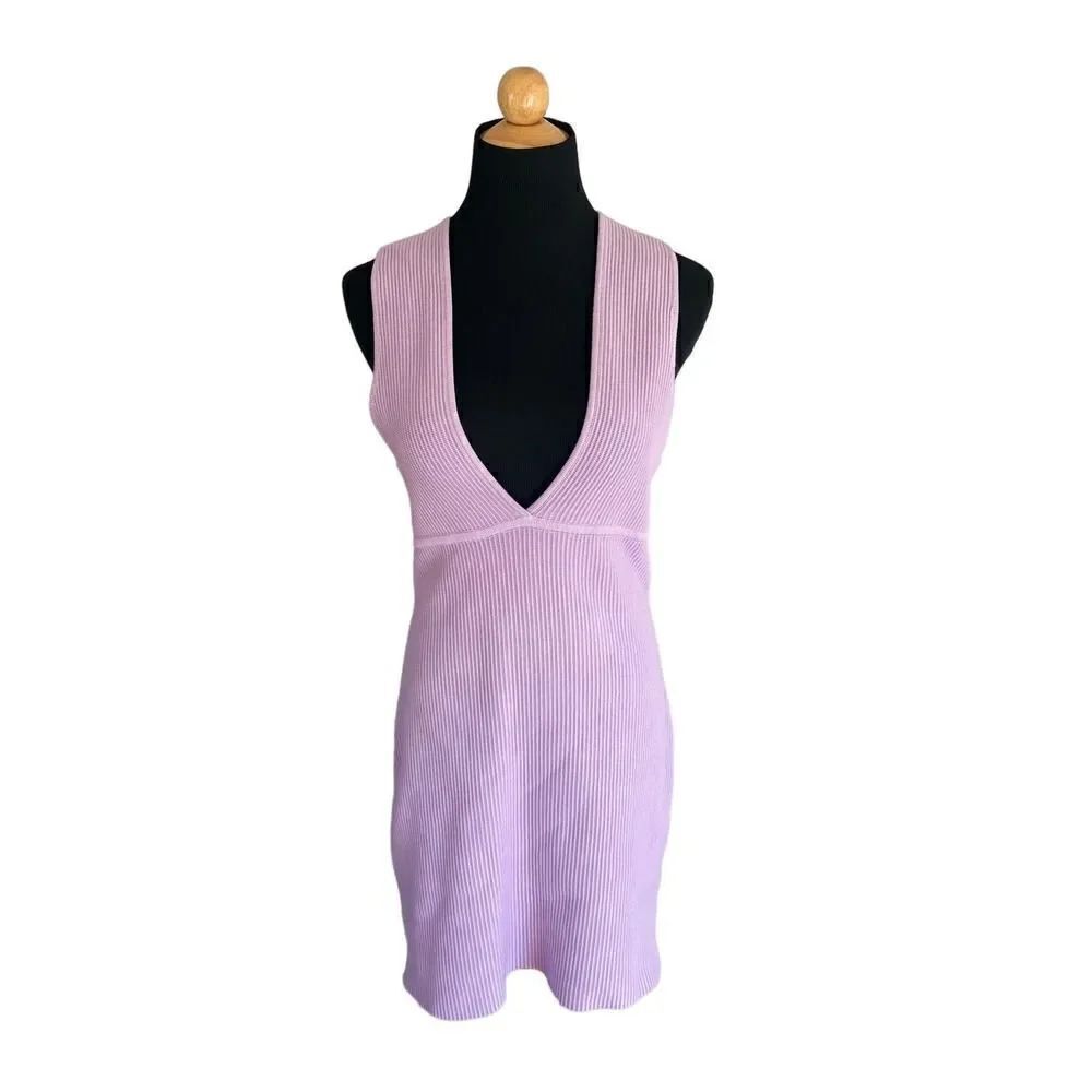 House of Harlow 1960 Size Medium Lavender Plunge V-neck Ribbed Bandage Dress